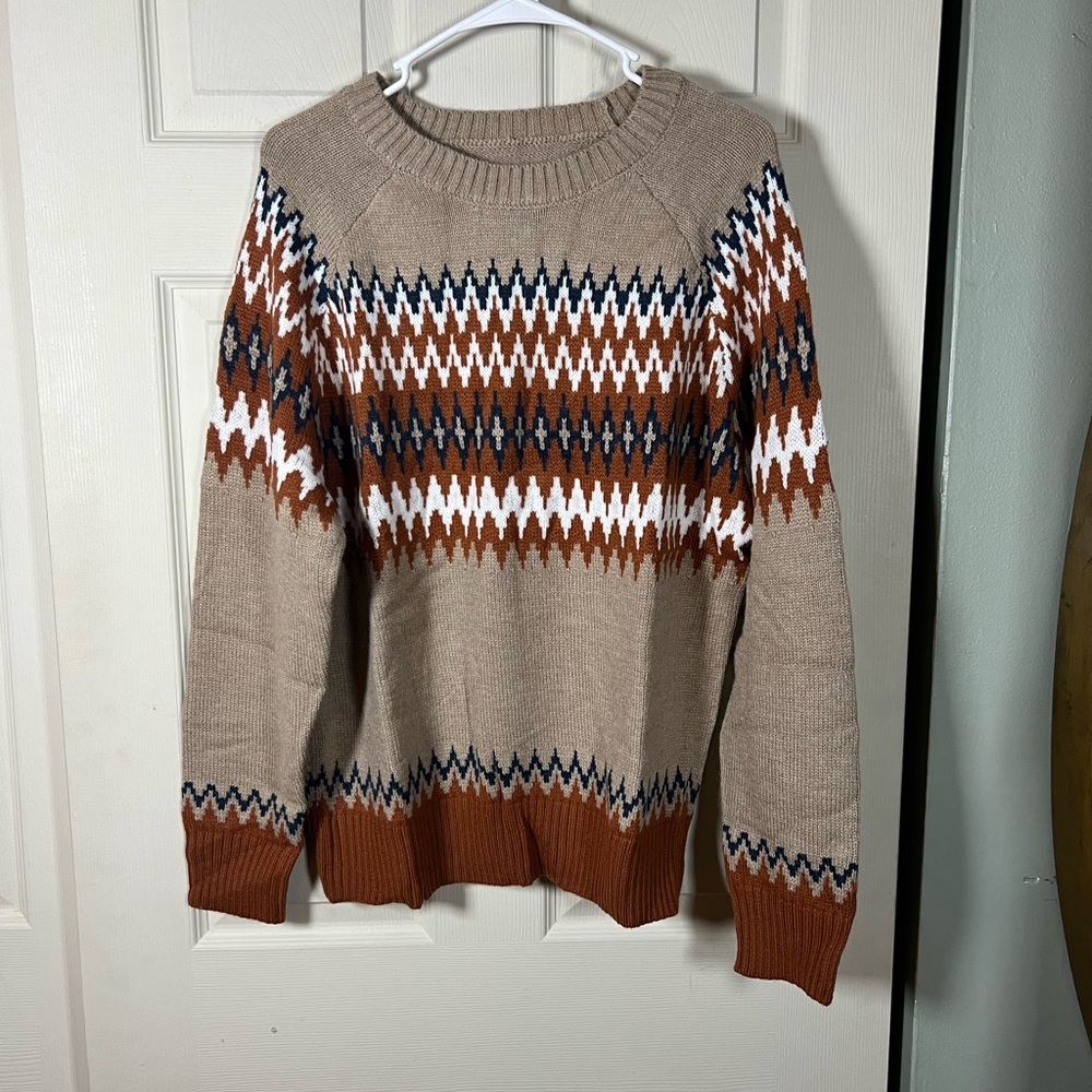 NEW Aztec ❤️ Geometric Patterned Sweater - Khaki, Brown, boho, free people vibes - Picture 3 of 7
